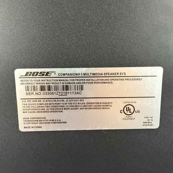 ✅Bose Companion 3 Multimedia Speaker System SUBWOOFER Power Cord & Control Pod - Picture 4 of 15